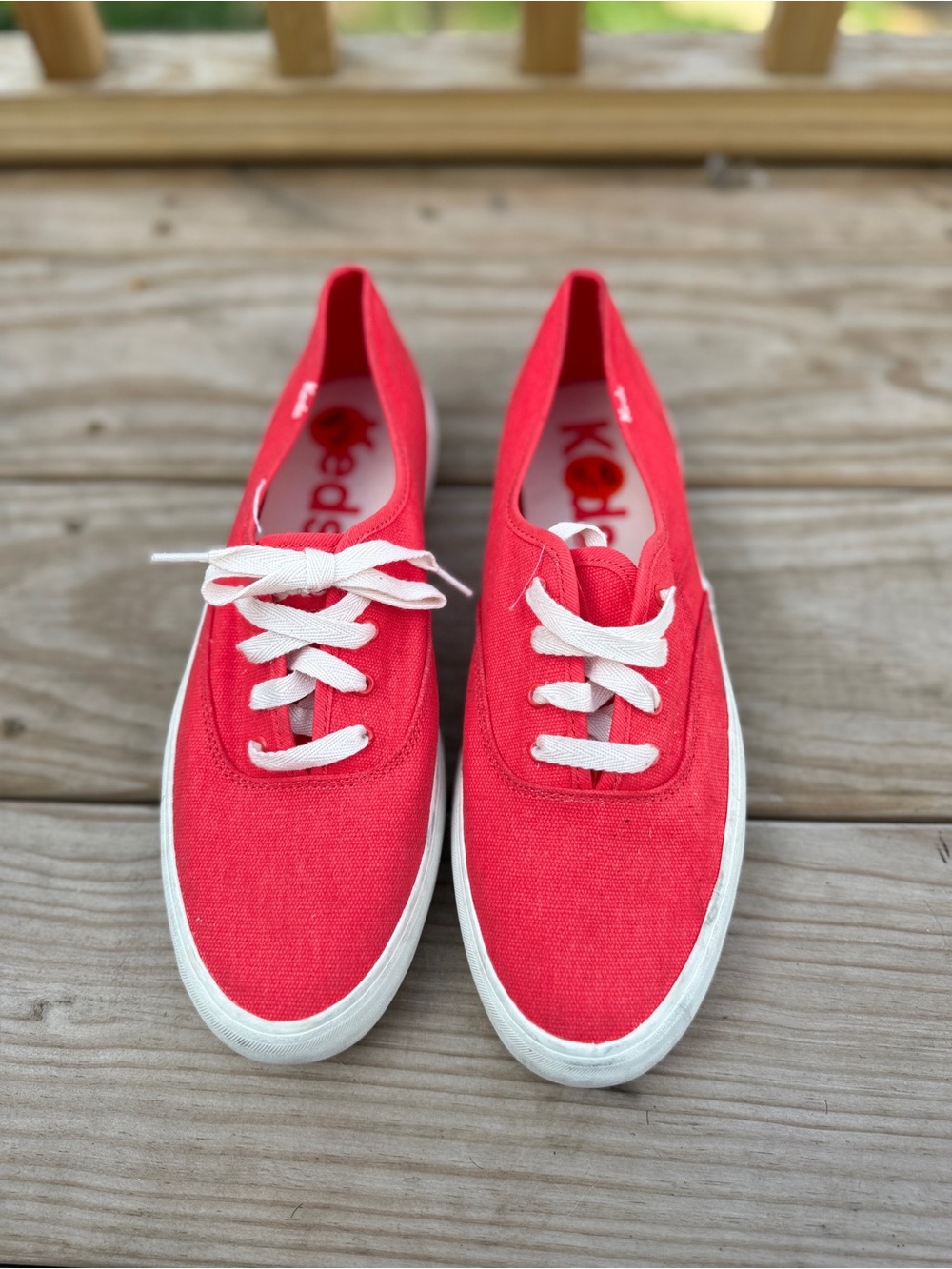 Keds Women’s Red Canvas Lace-Up Sneakers with White Laces